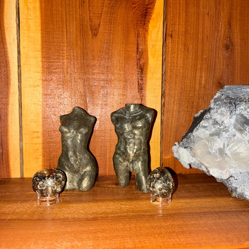 Pyrite Couple Torso Carvings- Masculine and Feminine Figurines